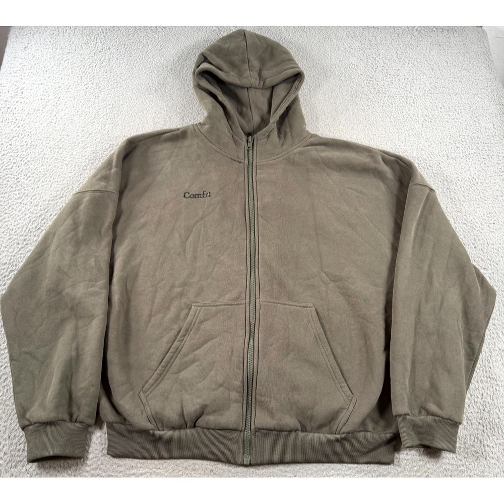 Comfrt‎ Hoodie Men's Large Green Full Zip Sweatshirt Oversized Heavyweight